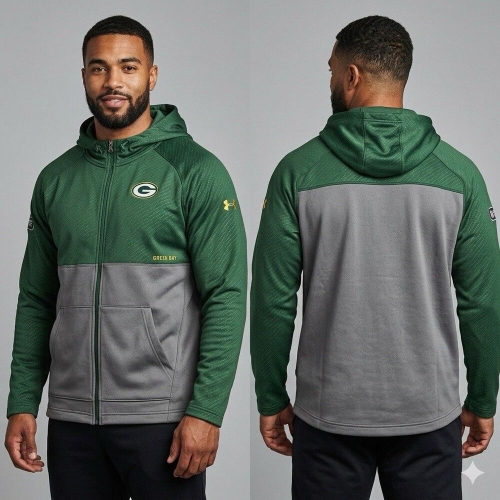 Under Armour Green Bay Packers Full Zip Hoodie Mens 3XL ColdGear Green